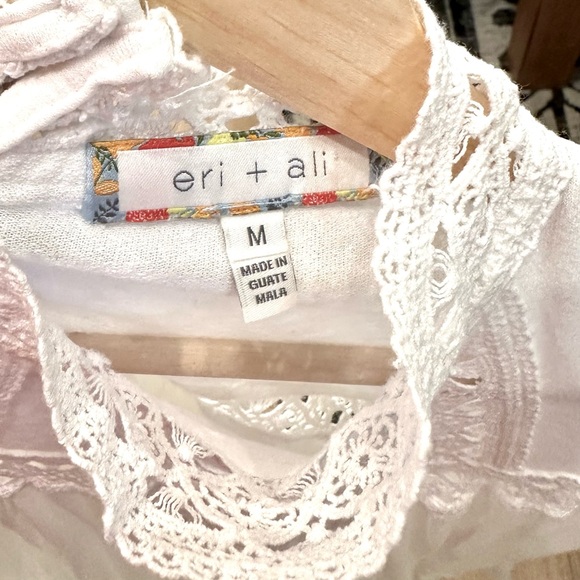 ANTHROPOLOGIE Eri + Ali Crochet Bell Sleeve Peplum Ruffle Swing Top — M - Picture 7 of 7